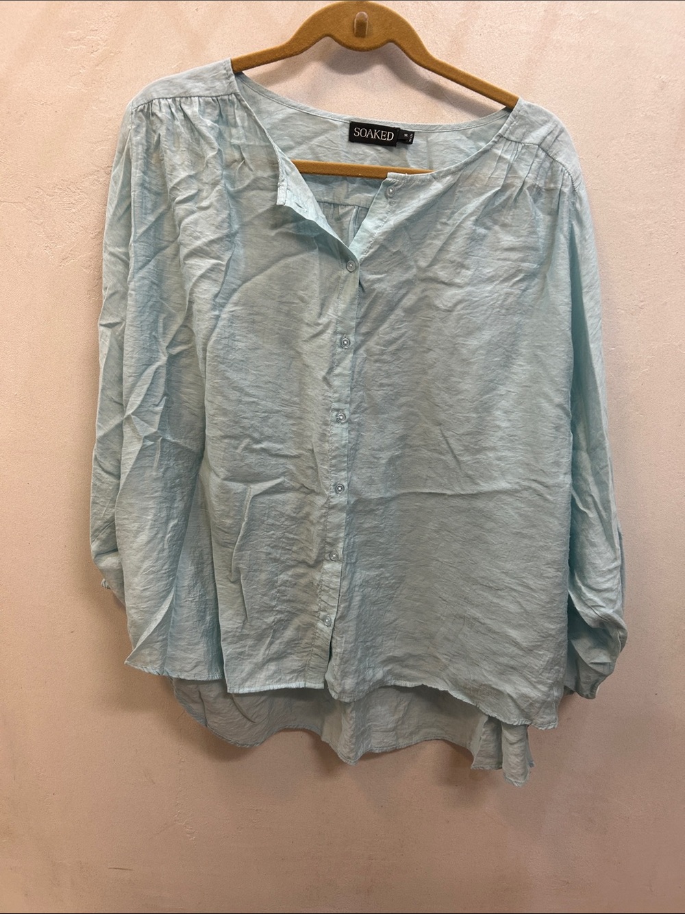 Light Blue Button-Front Lightweight Blouse